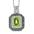 Peridot and Multi Gemstone 3.60 ctw Floral Double Halo Pendant Necklace in Rhodium Over Sterling Silver 20 Inches - Sticky add to cart bar