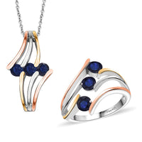 Multi Gemstone 3 Stone Ring (Size 7.0) and Pendant in Rhodium Over Sterling Silver with Stainless Steel Necklace (20 Inches) 2.00 ctw