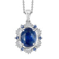 Himalayan Kyanite, Ceylon Sapphire and Diamond 5.00 ctw Midnight Halo Pendant Necklace in Rhodium Over Sterling Silver 20 Inches - Sticky add to cart bar