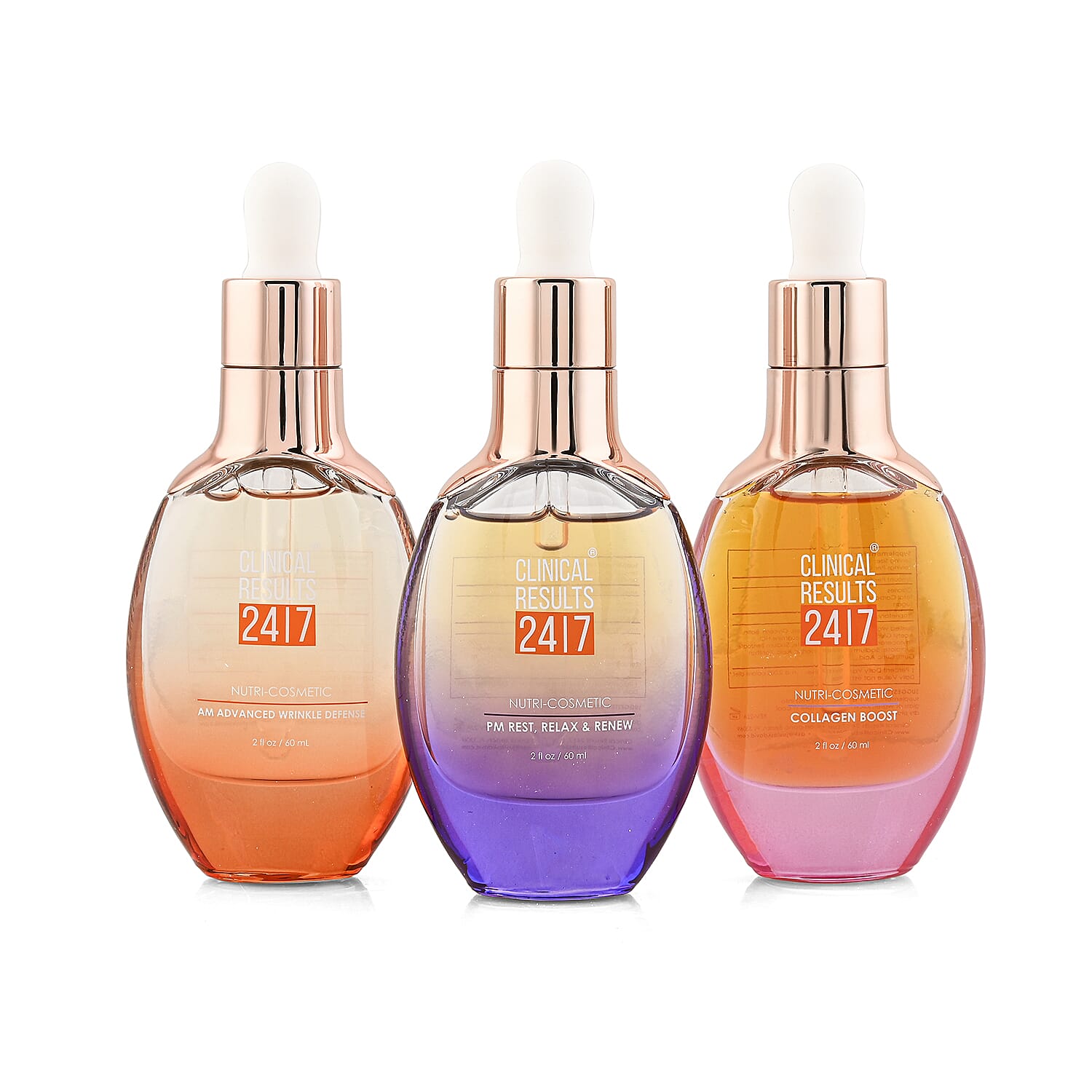 Cosmoprof Special Clinical Results 24.7 Nutri-Cosmetic AM Advanced Wrinkle Defense (2oz), Collagen Boost (2oz) and PM Rest, Relax & Renew (2oz)