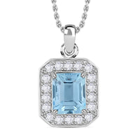 Blue Topaz and Simulated Diamond 3.20 ctw Pendant Necklace in Silvertone 18 Inches