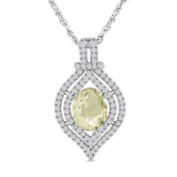 Simulated Prasiolite and Simulated Diamond 3.80 ctw Pendant Necklace in Silvertone 18 Inches