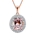 Certified & Appraised Luxoro AAA Pink Morganite and G-H I2 Diamond 4.13 ctw Double Halo Pendant Necklace in 14K Rose Gold 18 Inches - Sticky add to cart bar