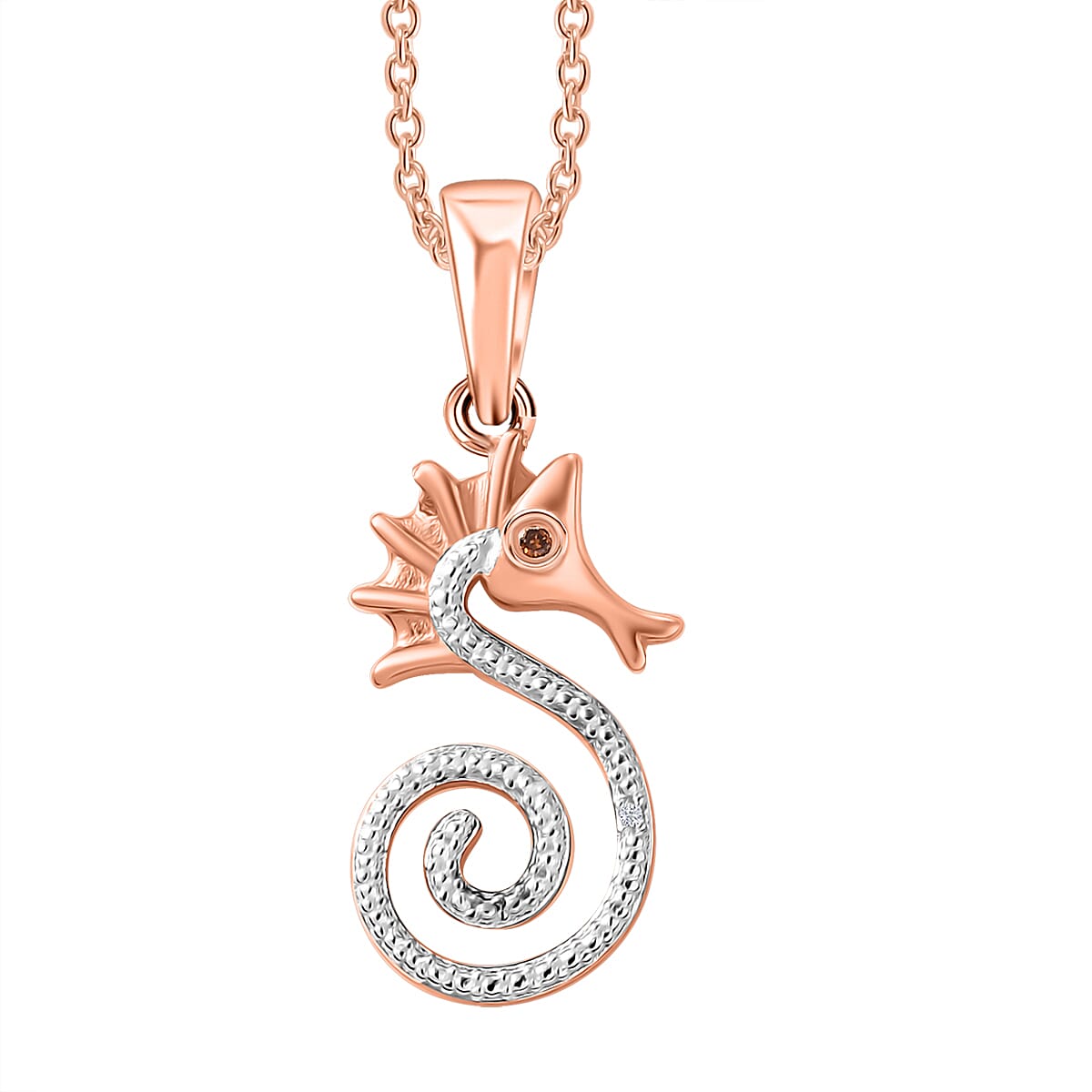 Karis Red and White Diamond accent Seahorse Pendant in 18K RG Plated with Stainless Steel Necklace 20 Inches