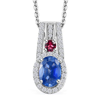 Ceylon Blue Sapphire and Multi Gemstone 1.50 ctw Mystic Twilight Pendant Necklace in Rhodium Over Sterling Silver 20 Inches