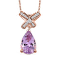 Martha Rocha Kunzite and Moissanite 4.00 ctw Love Knot Pendant Necklace in 18K Vermeil Rose Gold Over Sterling Silver 20 Inches - Sticky add to cart bar