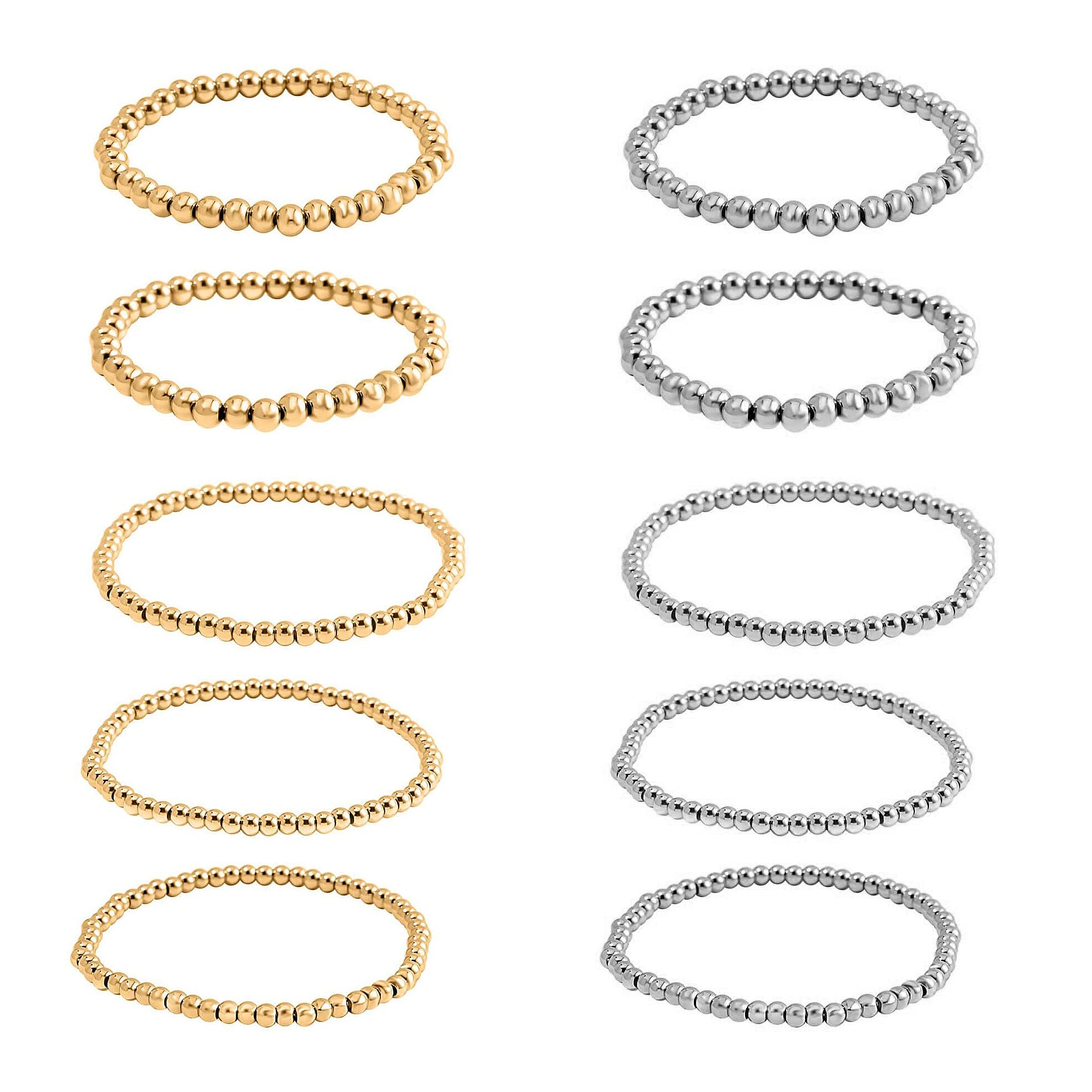 EverTrue Set of 10 Beaded Stretch Bracelet in ION Plated YG and Stainless Steel