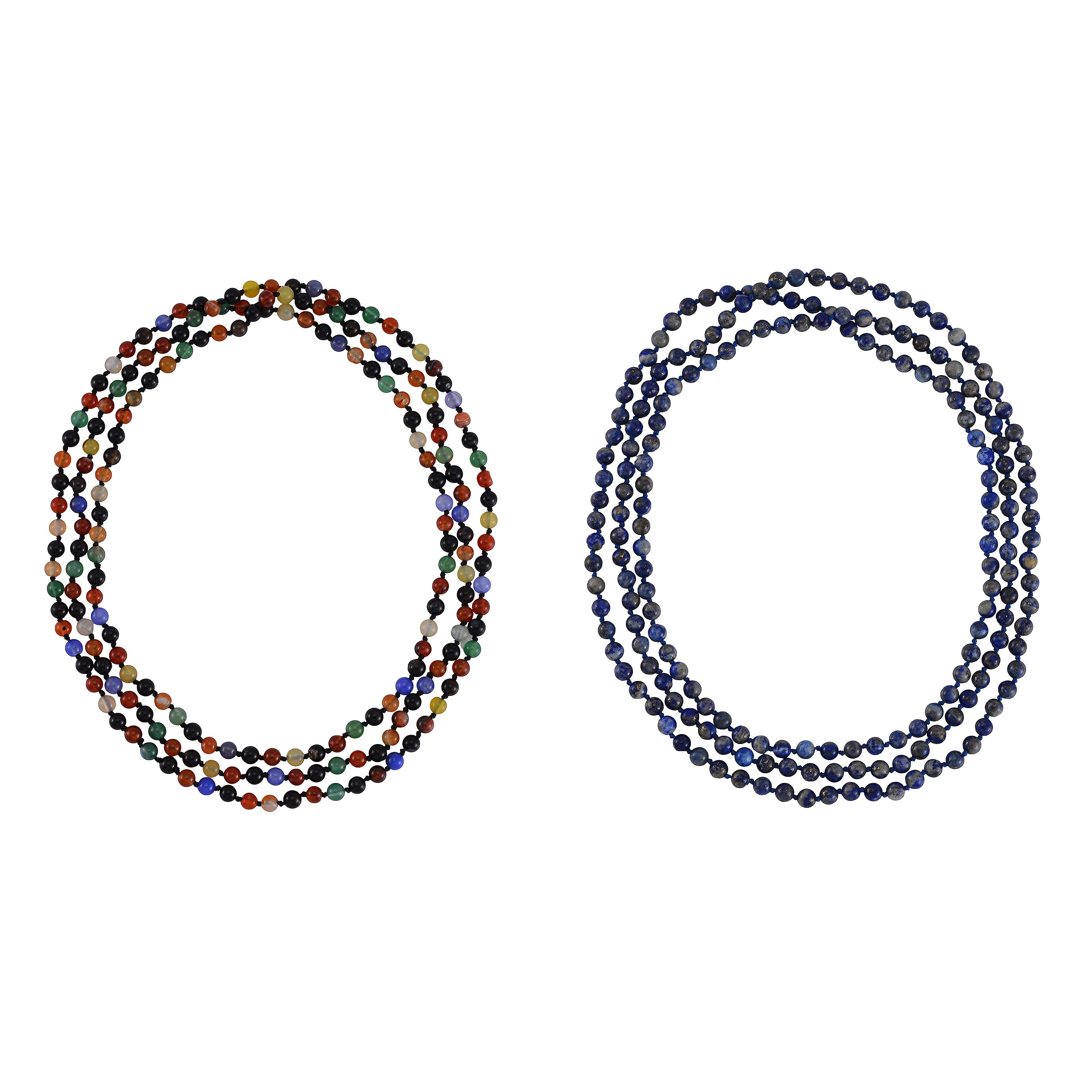 Set of 2 Multi Gemstone and Lapis Lazuli Beaded Endless Necklace (60 Inches) 742.00 ctw