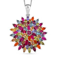 TLV Multi Gemstone Floral Spray Pendant Necklace (18 Inches) in Platinum and Rhodium Over Sterling Silver 6.75 ctw - Sticky add to cart bar