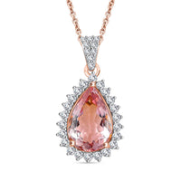 Luxoro AAA Pink Morganite and Diamond 3.05 ctw G-H I2 Pendant Necklace in 14K Rose Gold 18 Inches