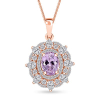 Martha Rocha Kunzite and Moissanite 4.20 ctw Celtic Love Knot Pendant Necklace in 18K Vermeil Rose Gold Over Sterling Silver 20 Inches
