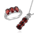 Mozambique Garnet 3 Stone Ring (Size 5) and Pendant Necklace (20 Inches) in Stainless Steel 5.70 ctw - Sticky add to cart bar