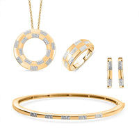 Karis Diamond Bangle Bracelet (7.25In), Earrings, Ring (Size 5) and Pendant in 18K YG Plated with ION Plated YG Stainless Steel Necklace (20 Inches) 0.10 ctw