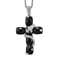 Karis Thai Black Spinel and Chrome Diopside 19.30 ctw Serpent Cross Pendant in Platinum Bond with Stainless Steel Necklace 24 Inches