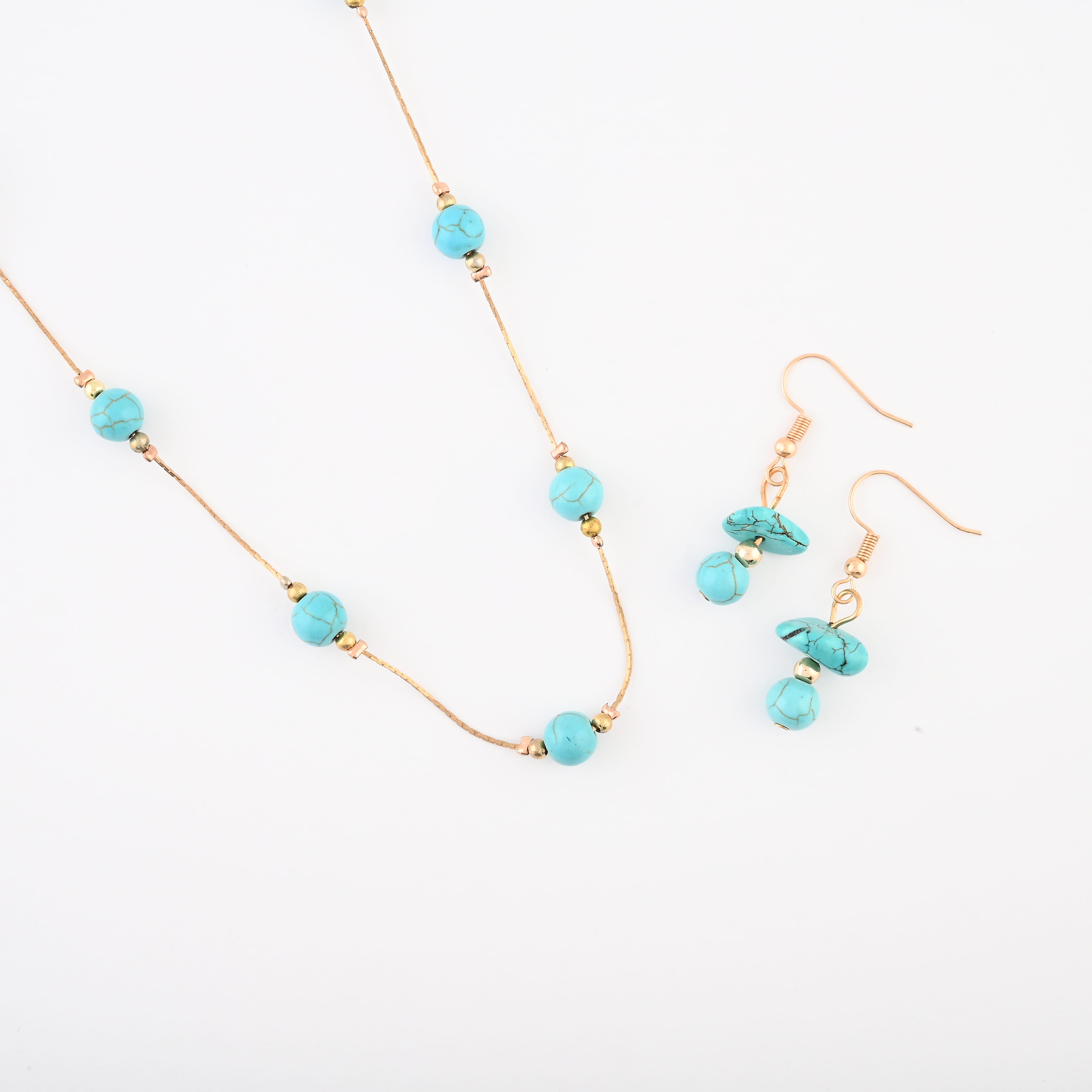 Howlite 21.60 ctw Necklace and Earrings in Goldtone 20 Inches