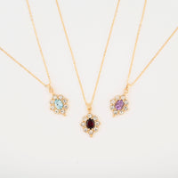 Set of 3, Simulated Garnet, Topaz and Amethyst, Simulated Diamond 12.00 ctw Necklace in Goldtone 18 Inches
