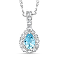 Blue Topaz and Simulated Diamond 2.15 ctw Pendant Necklace in Silvertone 18 Inches