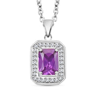 Lab Created Alexandrite and Simulated Diamond 3.20 ctw Pendant Necklace in Silvertone 18 Inches