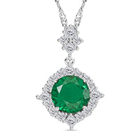 Simulated Emerald and Simulated Diamond 4.50 ctw Pendant Necklace in Silvertone 18 Inches
