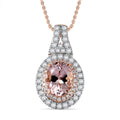 Certified & Appraised Luxoro AAA Pink Morganite and G-H I2 Diamond 2.35 ctw Double Halo Pendant Necklace 20 Inches in 14K Rose Gold - Sticky add to cart bar