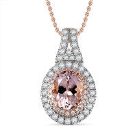 Certified & Appraised Luxoro AAA Pink Morganite and G-H I2 Diamond 2.35 ctw Double Halo Pendant Necklace 20 Inches in 14K Rose Gold
