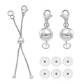 One Time Only 9mm Lobster and Magnetic Lock with 2Inch Each Side Snake Extender Chain with 0.6x5mm Ring and 6mm Adjusting Smooth Beads Rhodium Over Stainless Steel - Sticky add to cart bar