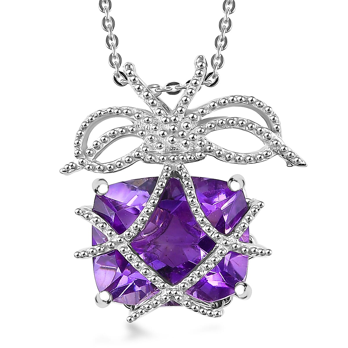 Moroccan Rose 5.25 ctw Love Bow Pendant Necklace in Rhodium Over Sterling Silver 20 Inches
