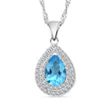Blue Topaz and Simulated Diamond 2.60 ctw Teardrop Pendant Necklace in Silvertone 18 Inches - Sticky add to cart bar