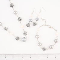 Set of 3, Frewsh Water Pearl and Simulated Diamond 18.75 ctw Necklace and Bracelet (8.00In) and Earrings in Silvertone 18 Inches