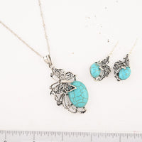 Turquoise 35.00 ctw Earrings and Pendant Necklace in Silvertone 18 Inches