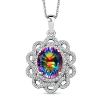 Nebula Quartz Doublet and Moissanite 4.65 ctw Eternal Spectrum Pendant Necklace in Rhodium Over Sterling Silver 20 Inches