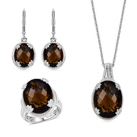 TLV Karis Checkerboard Cut Brazilian Smoky Quartz Earrings, Ring (Size 7.0), Pendant in Platinum Bond with Stainless Steel Necklace (20 Inches) 41.70 ctw
