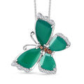 Verde Onyx, Brown and White Zircon 14.80 ctw Butterfly Pendant Necklace in Rhodium Over Sterling Silver 20 Inches - Sticky add to cart bar