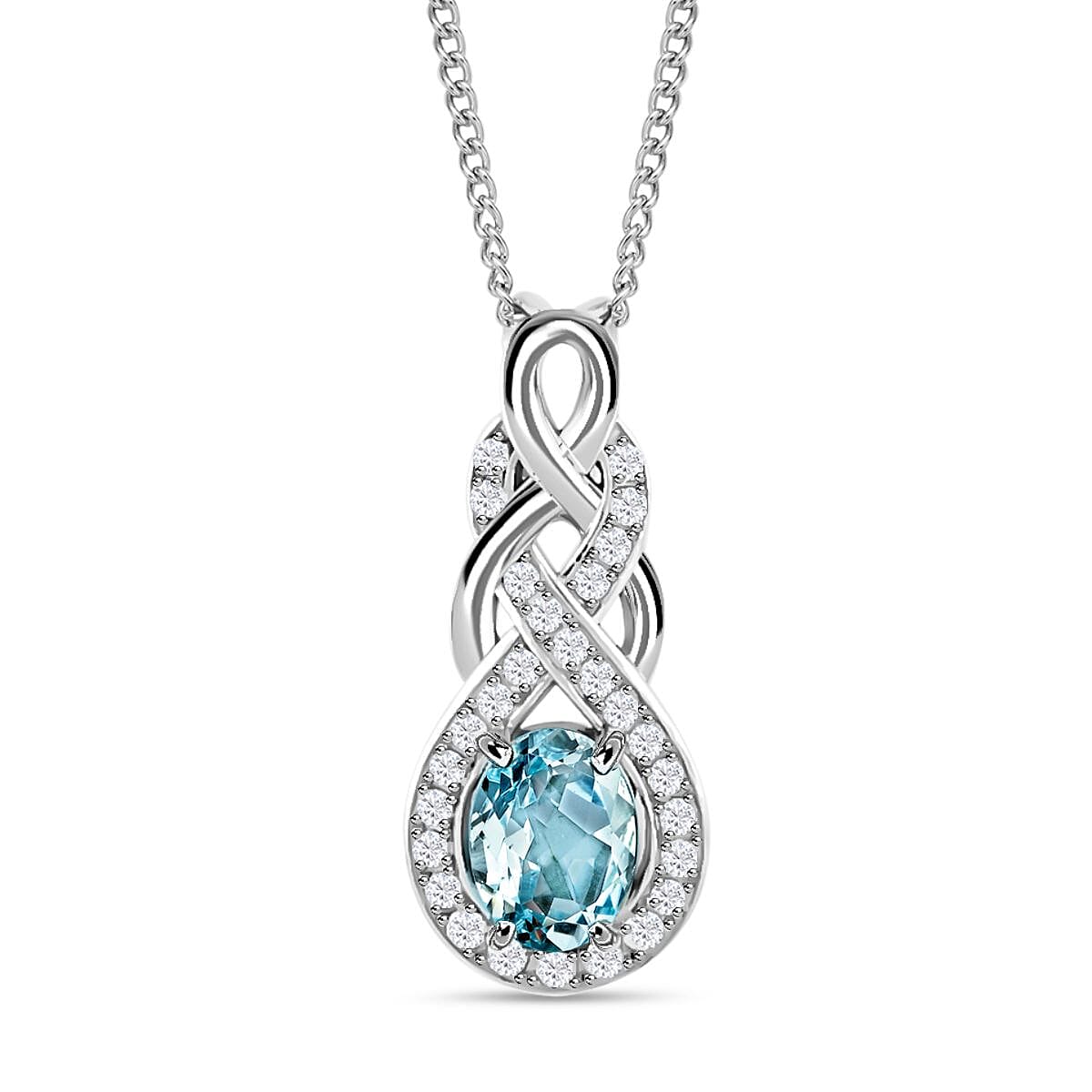 Blue Topaz and Simulated Diamond 1.65 ctw Pendant Necklace in Sterling Silver 18 Inches
