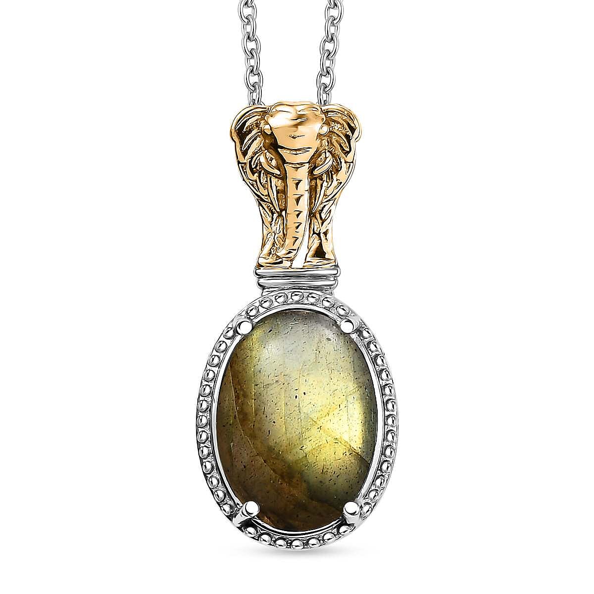 Karis Malagasy Labradorite Pendant in 18K YG Plated and Platinum Bond with Stainless Steel Necklace (20 Inches) 7.00 ctw
