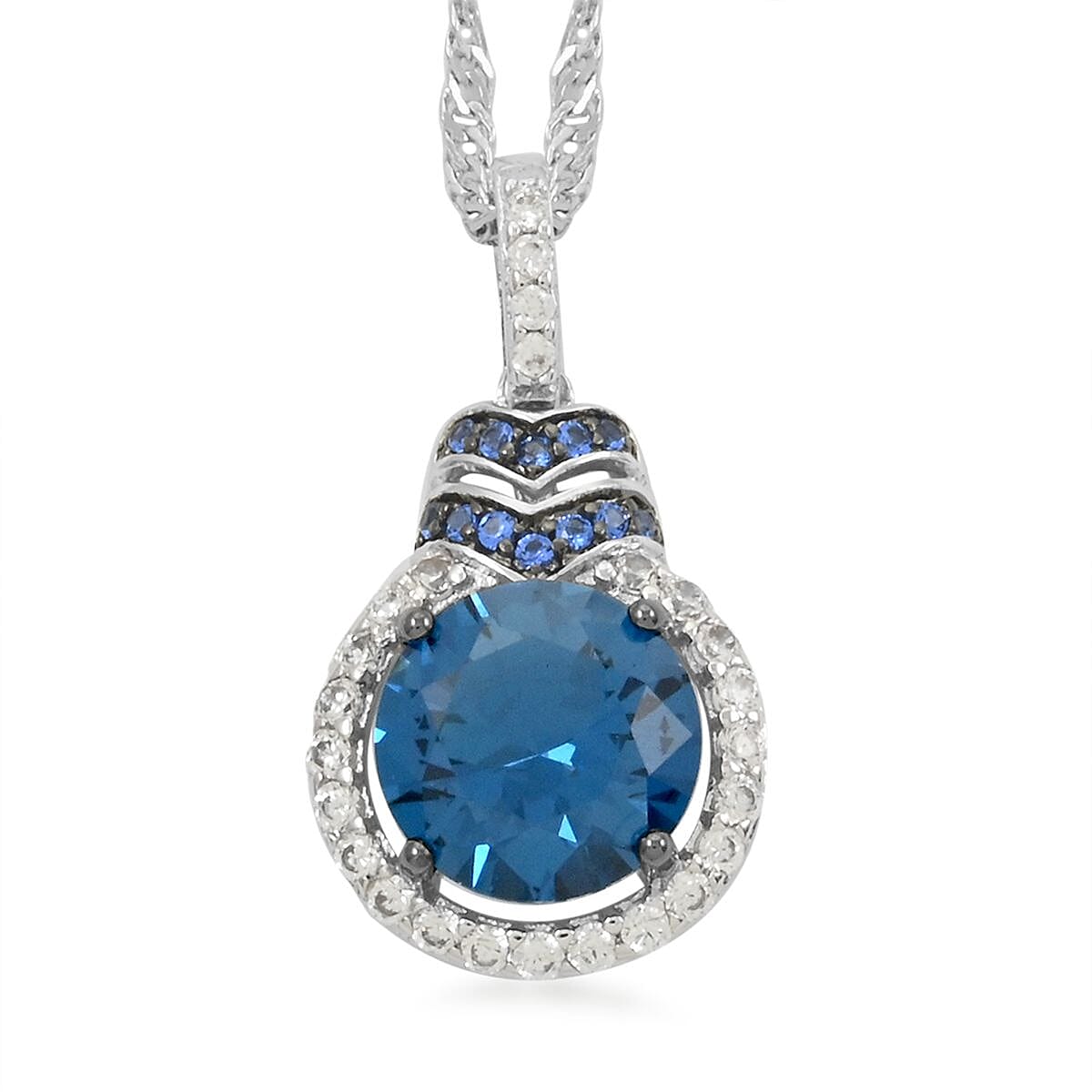 London Blue Topaz, Simulated Blue and White Diamond Pendant Necklace (18 Inches) in Silvertone 4.30 ctw