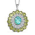 Peacock Quartz (Triplet) and Multi Gemstone 12.00 ctw Botanic Bloom Pendant Necklace in Rhodium Over Sterling Silver 20 Inches - Sticky add to cart bar