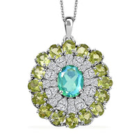 Peacock Quartz (Triplet) and Multi Gemstone 12.00 ctw Botanic Bloom Pendant Necklace in Rhodium Over Sterling Silver 20 Inches