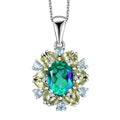 Peacock Quartz (Triplet) and Multi Gemstone 3.60 ctw Peacock Petal Pendant Necklace in Rhodium Over Sterling Silver 20 Inches - Sticky add to cart bar