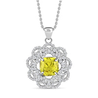 Simulated Peridot and Simulated Diamond 3.60 ctw Pendant Necklace in Silvertone 18 Inches