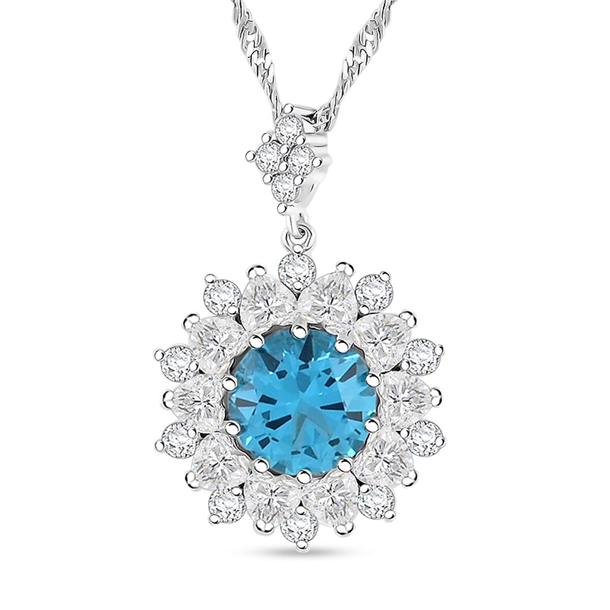 Simulated Blue and White Diamond 8.75 ctw Pendant Necklace in Silvertone 18 Inches