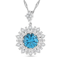 Simulated Blue and White Diamond 8.75 ctw Pendant Necklace in Silvertone 18 Inches