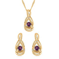 Simulated Amethyst and Simulated Diamond 2.00 ctw Earrings and Pendant Necklace in Goldtone 18 Inches - Sticky add to cart bar