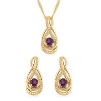 Simulated Amethyst and Simulated Diamond 2.00 ctw Earrings and Pendant Necklace in Goldtone 18 Inches