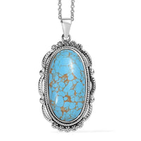Mojave Blue Turquoise Pendant Necklace (20 Inches) in Stainless Steel 30.00 ctw
