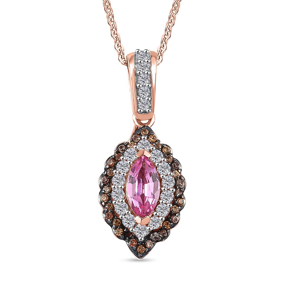 Mahenge Spinel, White and Brown Zircon 0.80 ctw Art Deco Pendant Necklace in 18K Vermeil YRG Over Sterling Silver 20 Inches