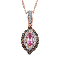 Mahenge Spinel, White and Brown Zircon 0.80 ctw Art Deco Pendant Necklace in 18K Vermeil YRG Over Sterling Silver 20 Inches