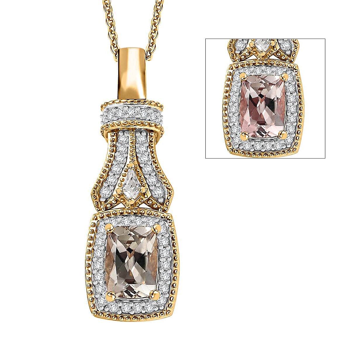 AAA Turkizite, White Zircon Pendant Necklace (20 Inches) in 18K Vermeil YG Over Sterling Silver 1.60 ctw