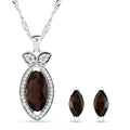 Simulated Smoky Quartz and Simulated Diamond 3.00 ctw Earrings, Pendant Necklace in Silvertone 18 Inches - Sticky add to cart bar