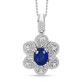Kashmir Kyanite and White Zircon 4.35 ctw Floral Pendant Necklace 20 Inches in Rhodium Over Sterling Silver - Sticky add to cart bar